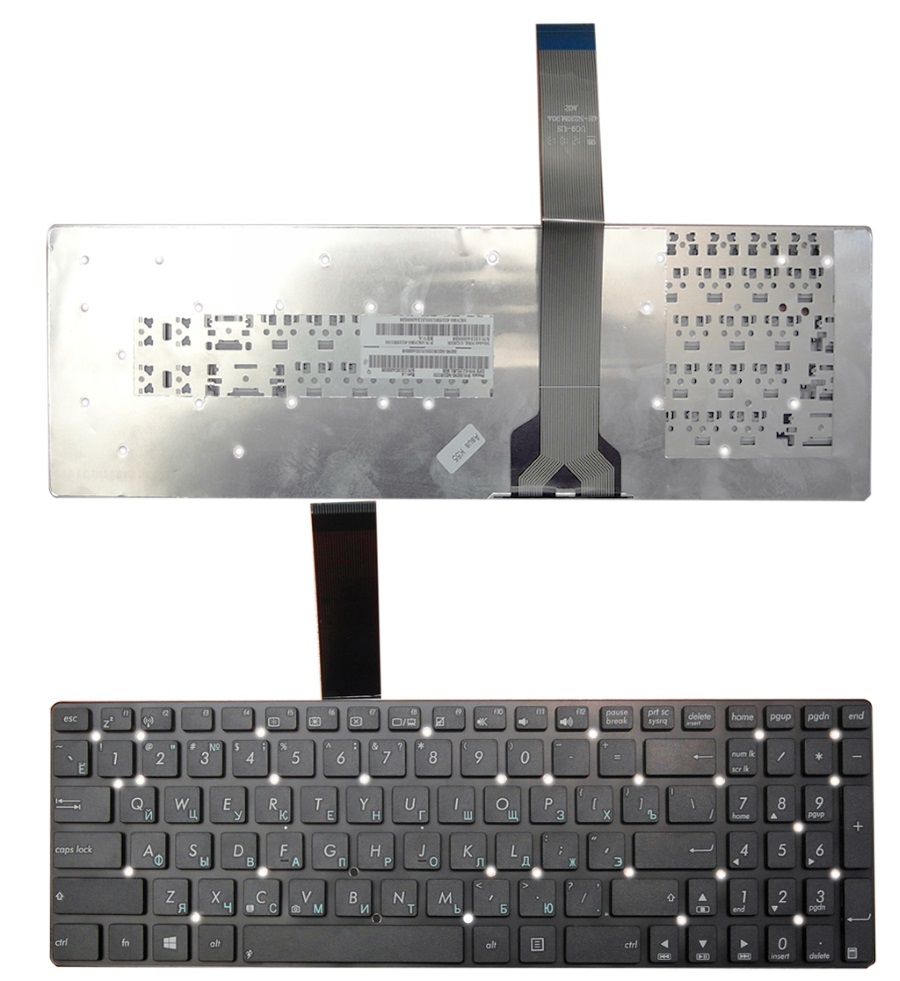 Клавиатура для Asus K55 K75 черная без рамки (плоский Enter)